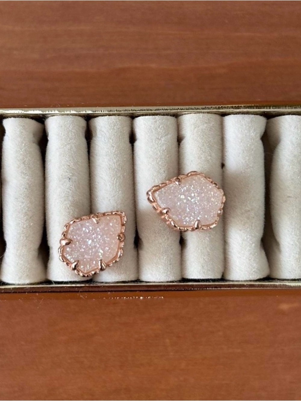 Kendra Scott Tessa Rose Gold Pink Druzy Stud Earrings